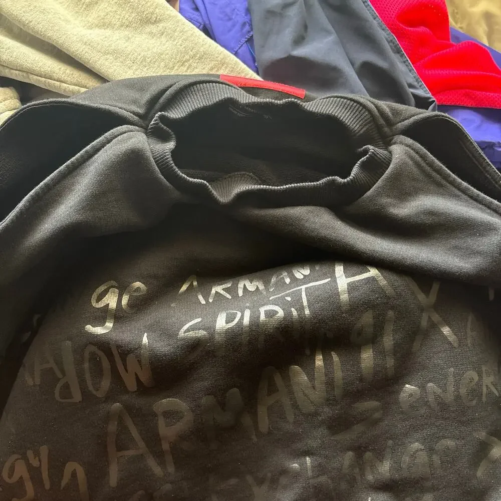 Armani Exchange Sweater Womens L Black Open Shoulder Streetwear Graffiti - Picture 8 of 10